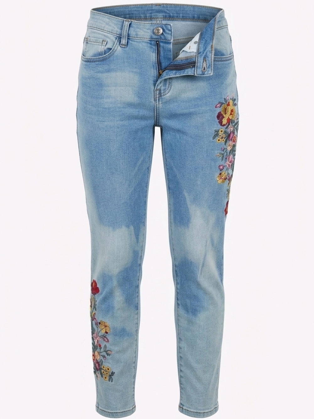 Diane Gilman Light Blue Skinny Jeans with Floral Embroidery